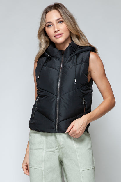 Snobbish Zip Up Quilted Hooded Vest - Shimmervee