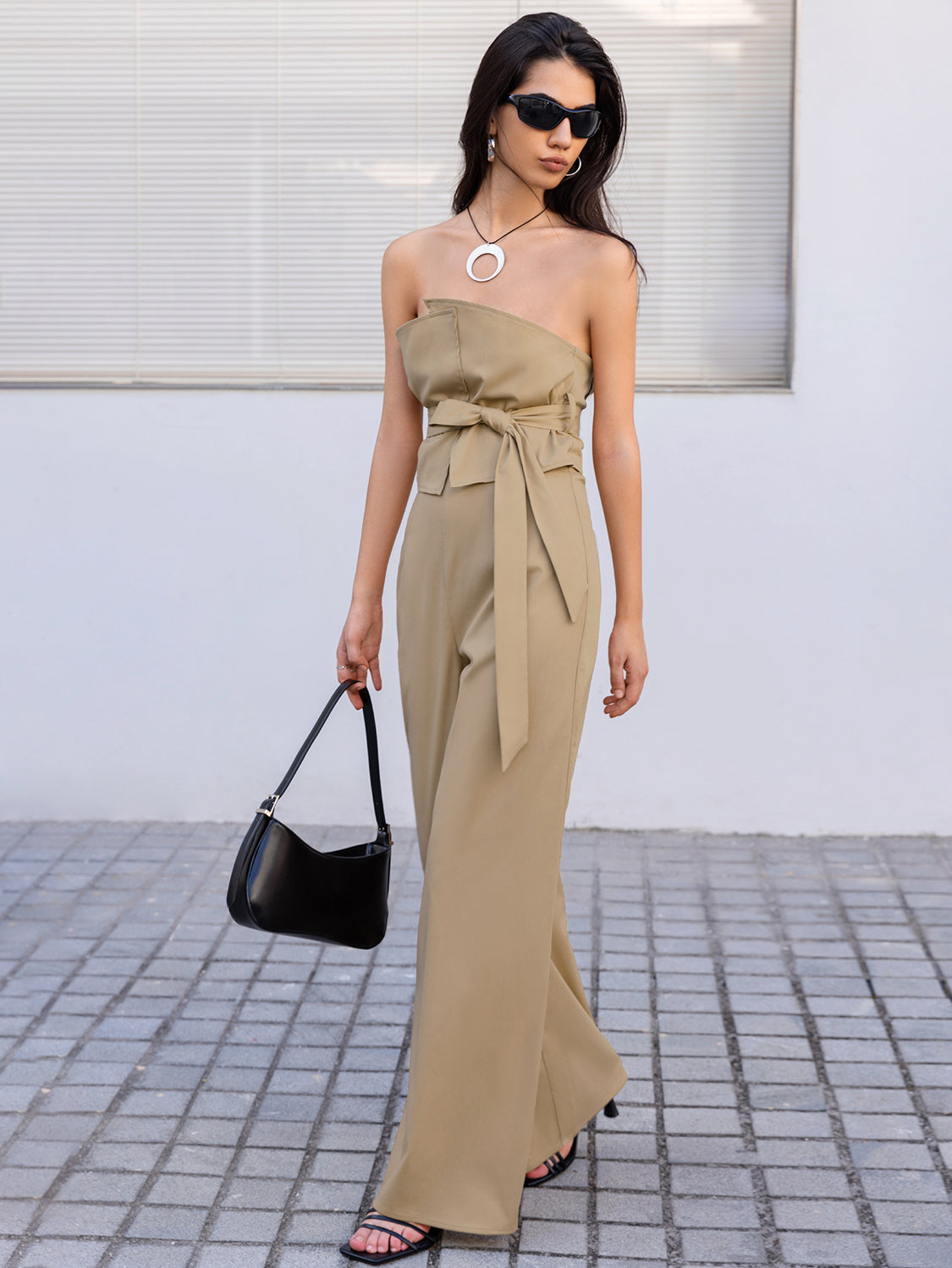 Strapless Tie Waist Jumpsuit - Shimmervee