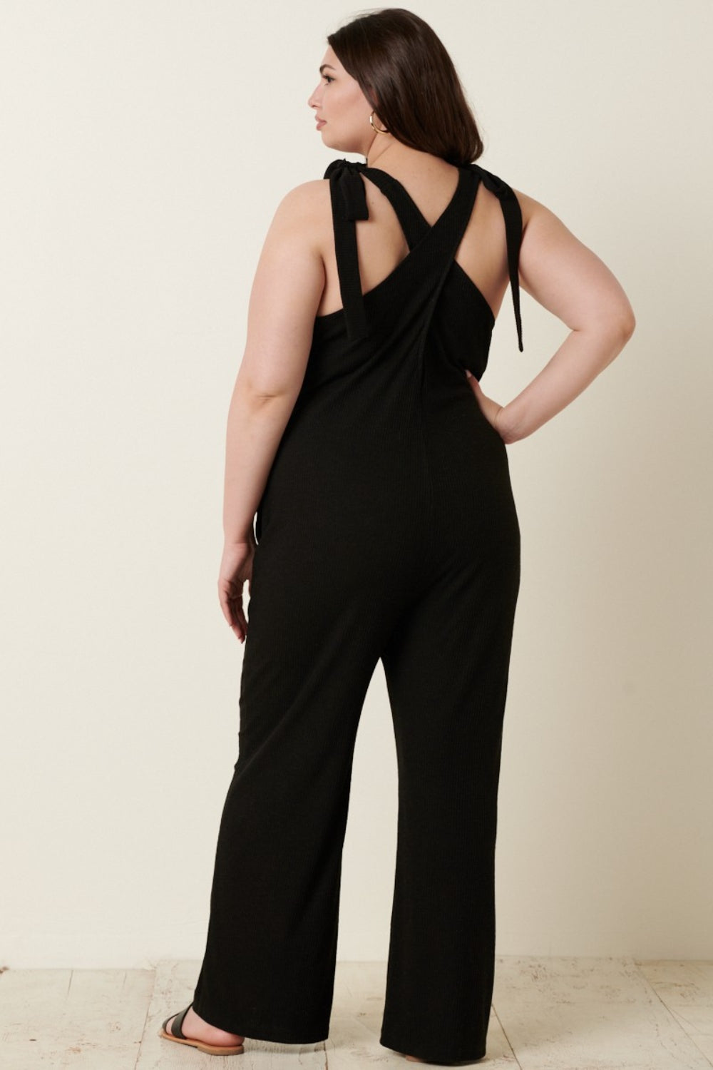 Mittoshop Rib Knit V-Neck Cross Back Jumpsuit - Shimmervee