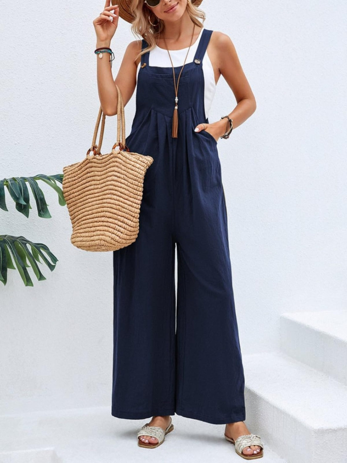 Full Size Square Neck Wide Strap Overalls - Shimmervee