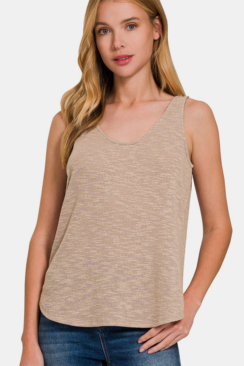 Zenana Curved Hem Round Neck Tank - Shimmervee