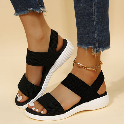 Rubber Open Toe Low Heel Sandals - Shimmervee