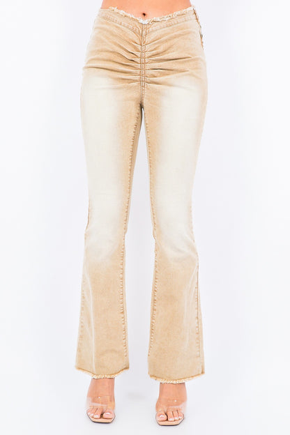 American Bazi V-Cut Ruched Flare Pants