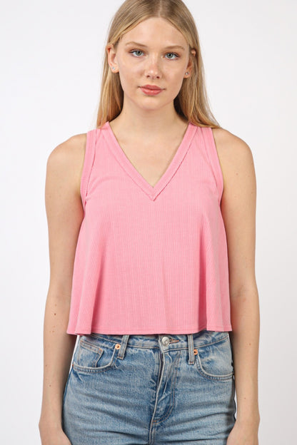 VERY J V-Neck Knit Swing Cropped Tank