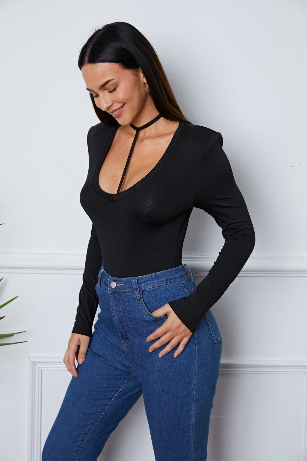 Scoop Neck Long Sleeve Bodysuit - Shimmervee