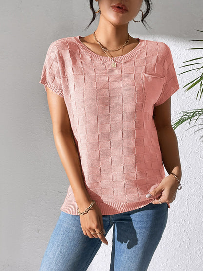 Round Neck Short Sleeve Knit Top