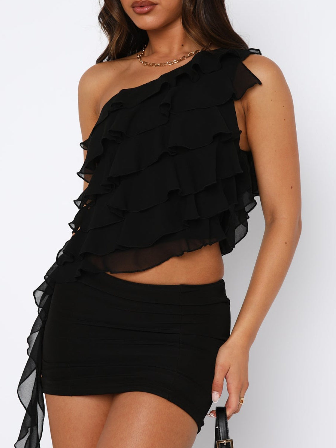 Layered Ruffled One Shoulder Tank