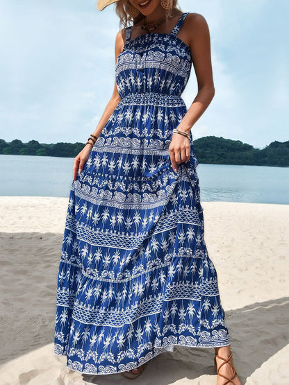 Perfee Printed Square Neck Sleeveless Maxi Dress - Shimmervee