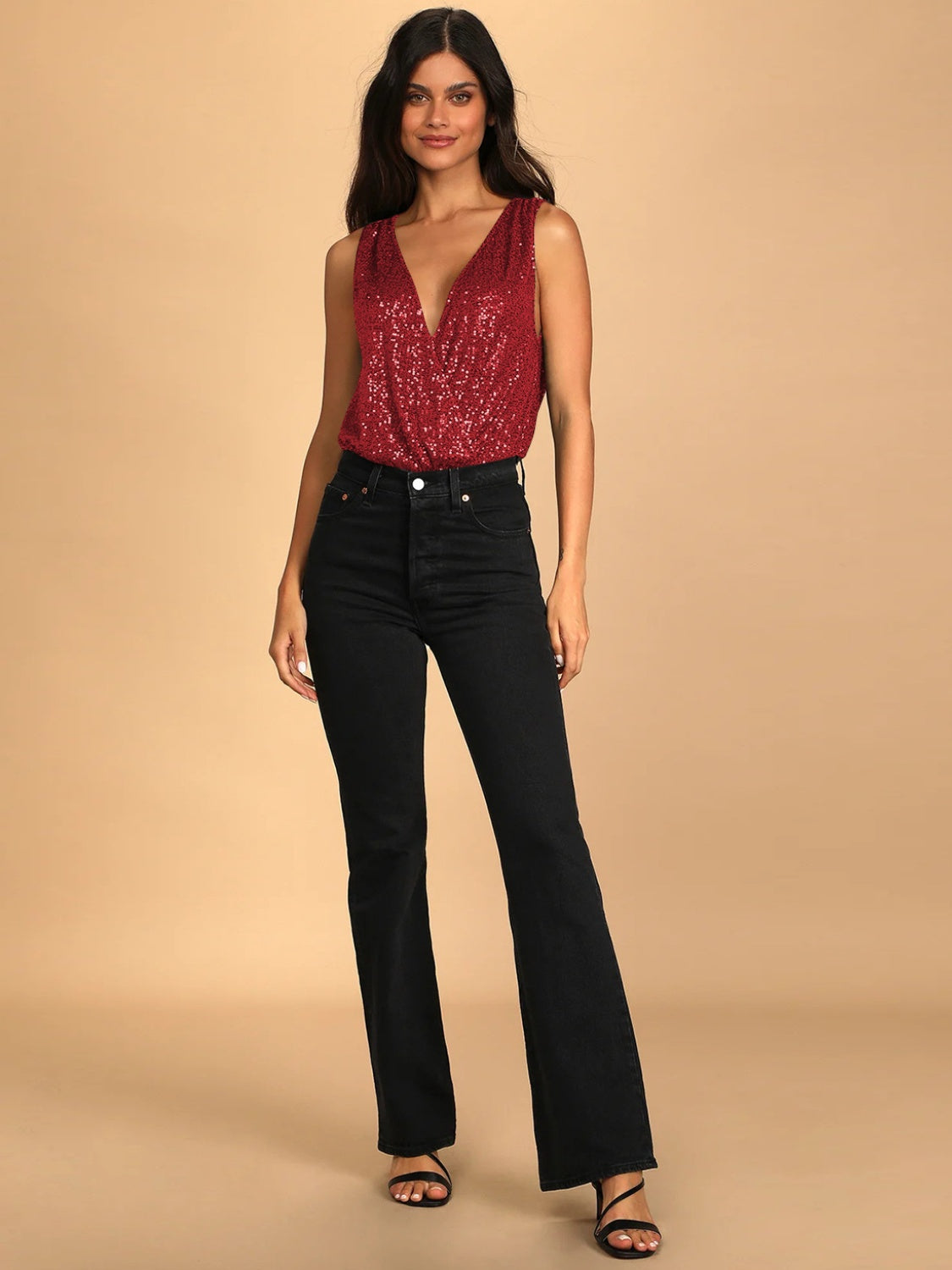 Sequin Surplice Sleeveless Bodysuit - Shimmervee