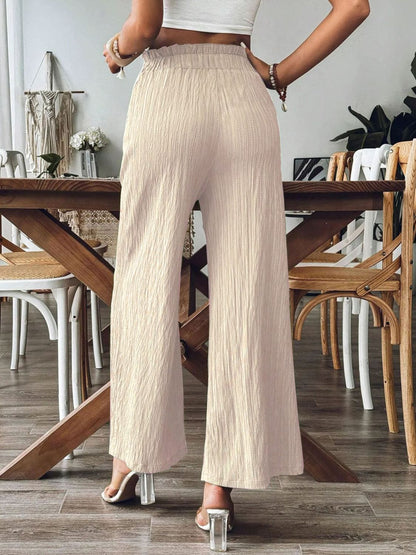 Pocketed Elastic Waist Wide Leg Pants