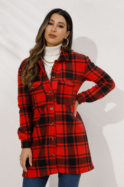 Shiny Plaid Collared Longline Coat - Shimmervee