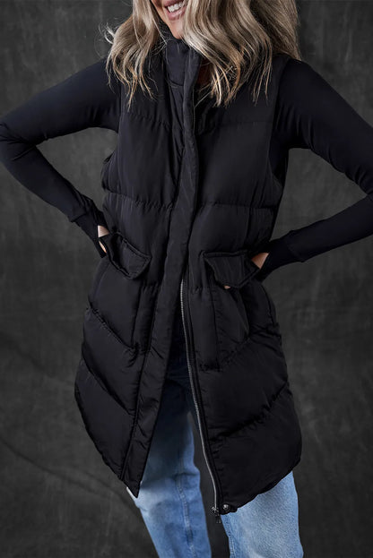 Pocketed Zip Up Vest Coat