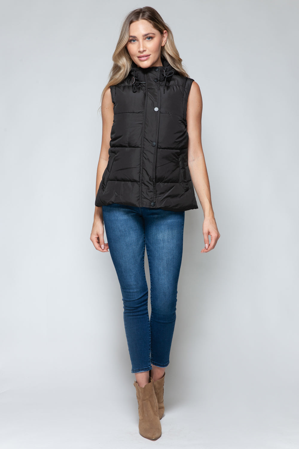 Snobbish Snap and Zip Closure Hooded Vest - Shimmervee