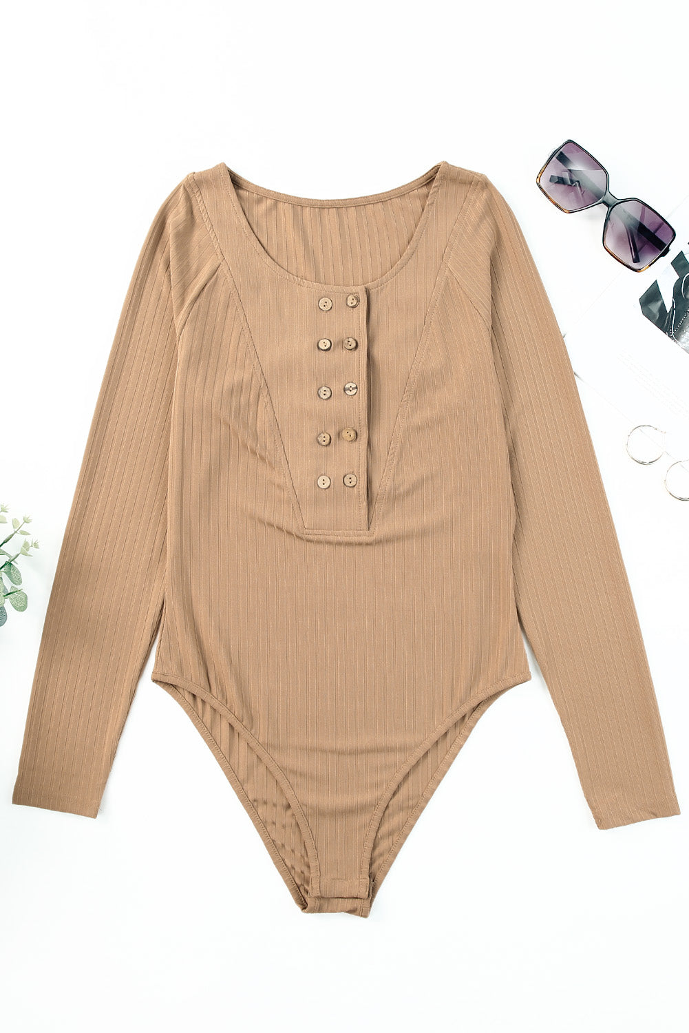 Ribbed Buttoned Long Sleeve Bodysuit - Shimmervee