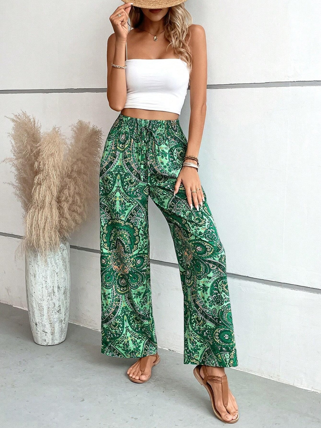 Printed Wide Leg Pants - Shimmervee