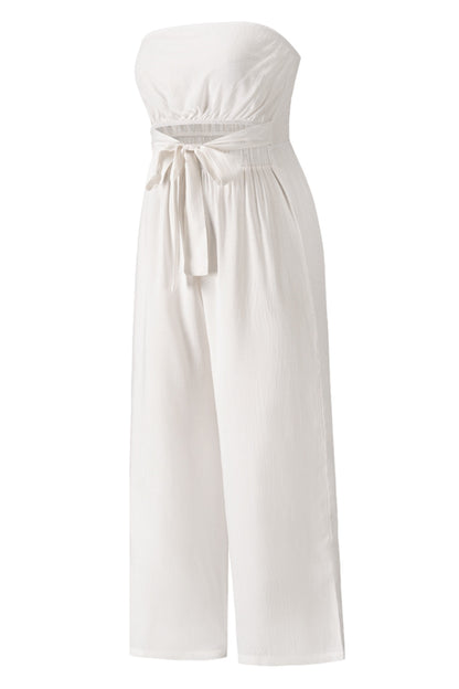 Tied Cutout Tube Wide Leg Jumpsuit - Shimmervee