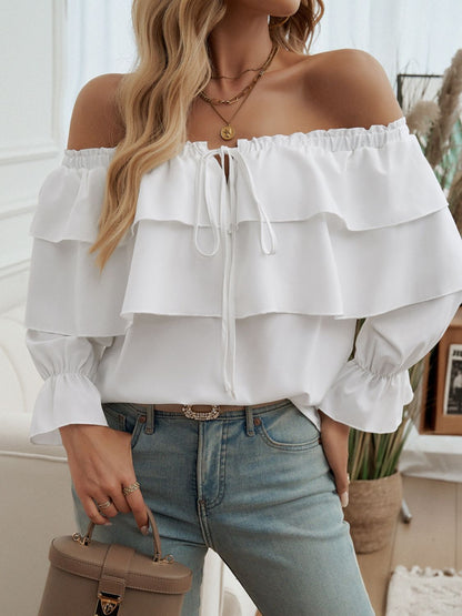 Devine Off-Shoulder Flounce Sleeve Blouse - Shimmervee