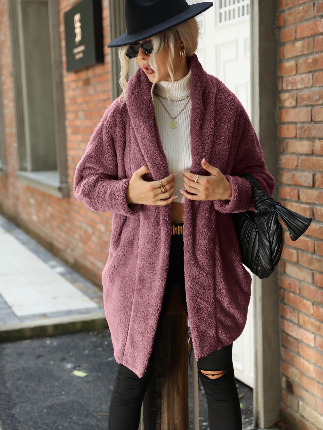 Open Front Hooded Teddy Coat - Shimmervee