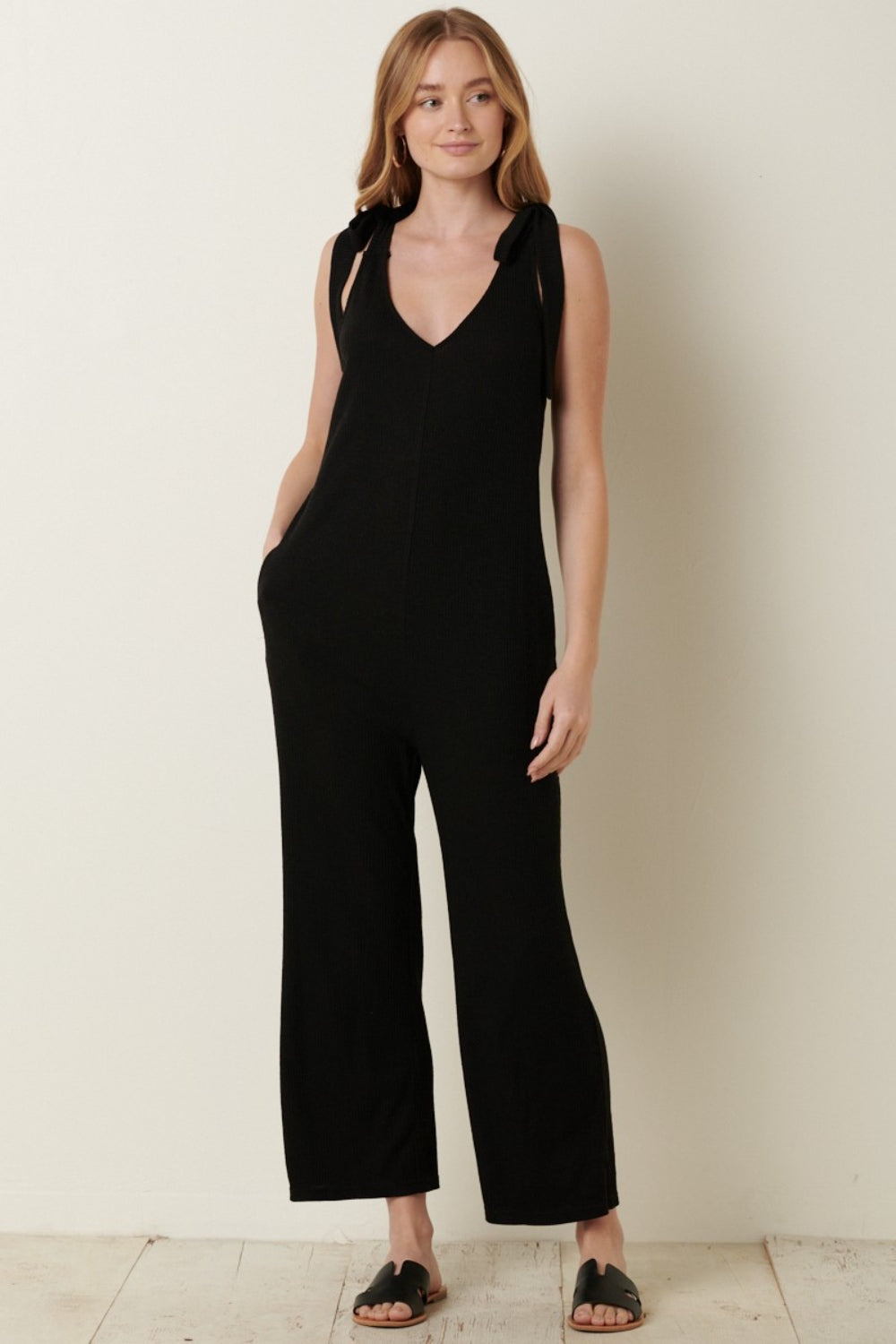 Mittoshop Rib Knit V-Neck Cross Back Jumpsuit - Shimmervee