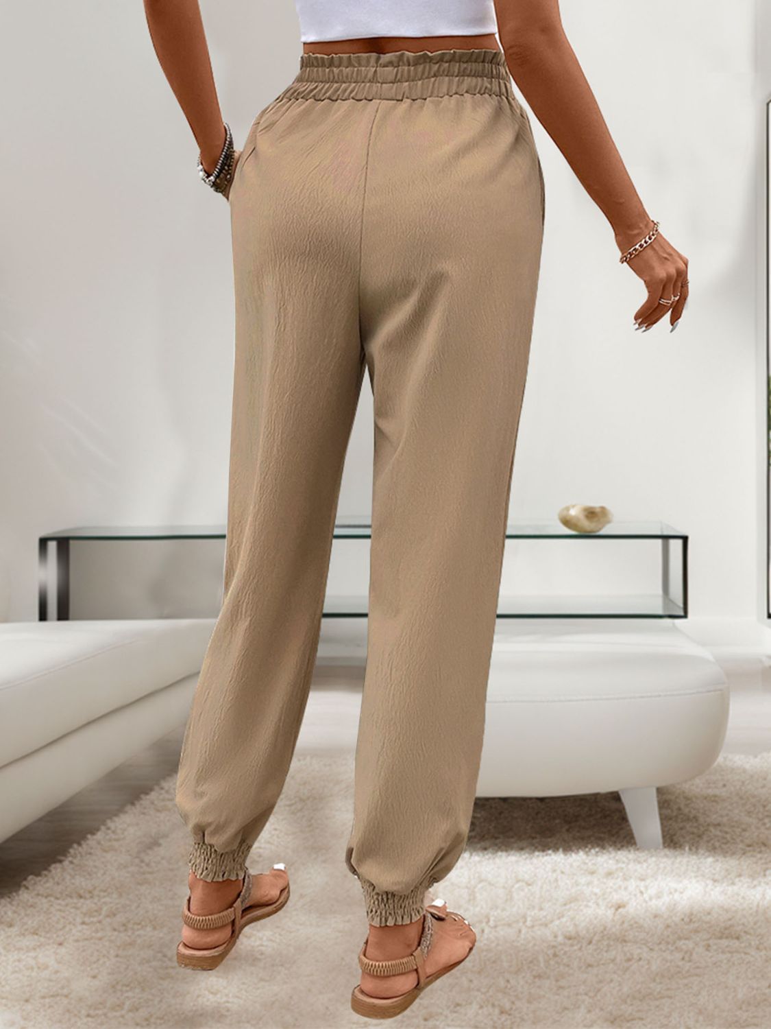 Perfee Tied Elastic Waist Pants with Pockets