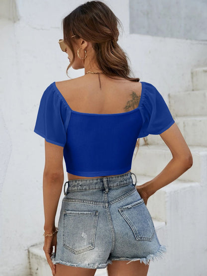 Drawstring Short Sleeve Crop Top