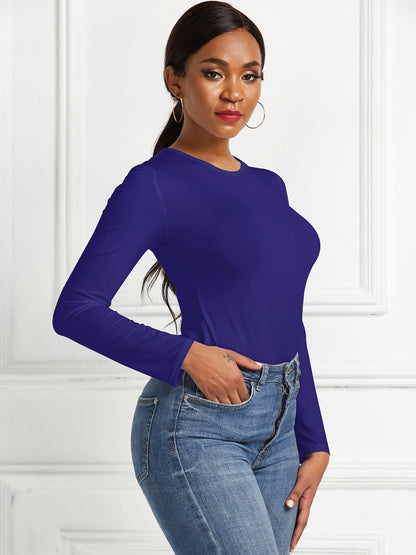 Round Neck Long Sleeve Bodysuit - Shimmervee