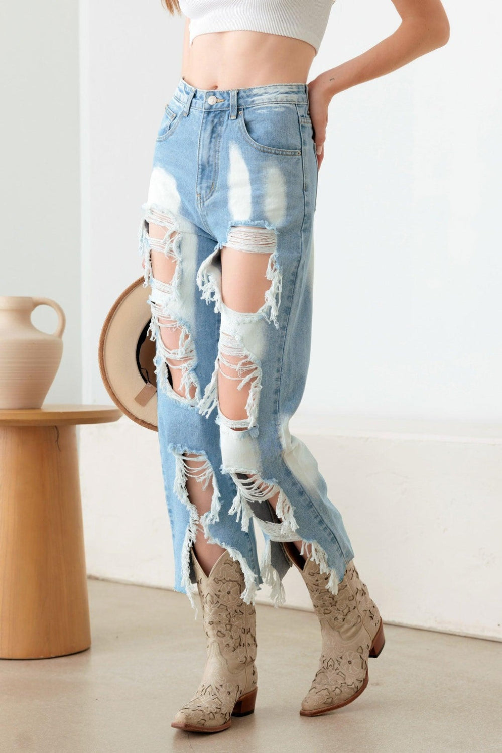 Litz La Frayed Cut Distressed Jeans - Shimmervee