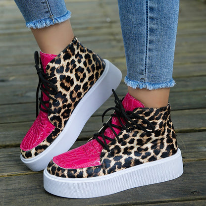 PU Leather Leopard Platform Sneakers - Shimmervee