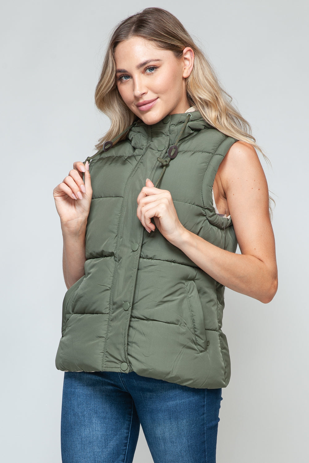 Snobbish Snap and Zip Closure Hooded Vest - Shimmervee