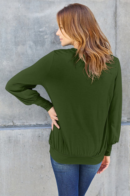 Basic Bae Full Size V-Neck Lantern Sleeve Top