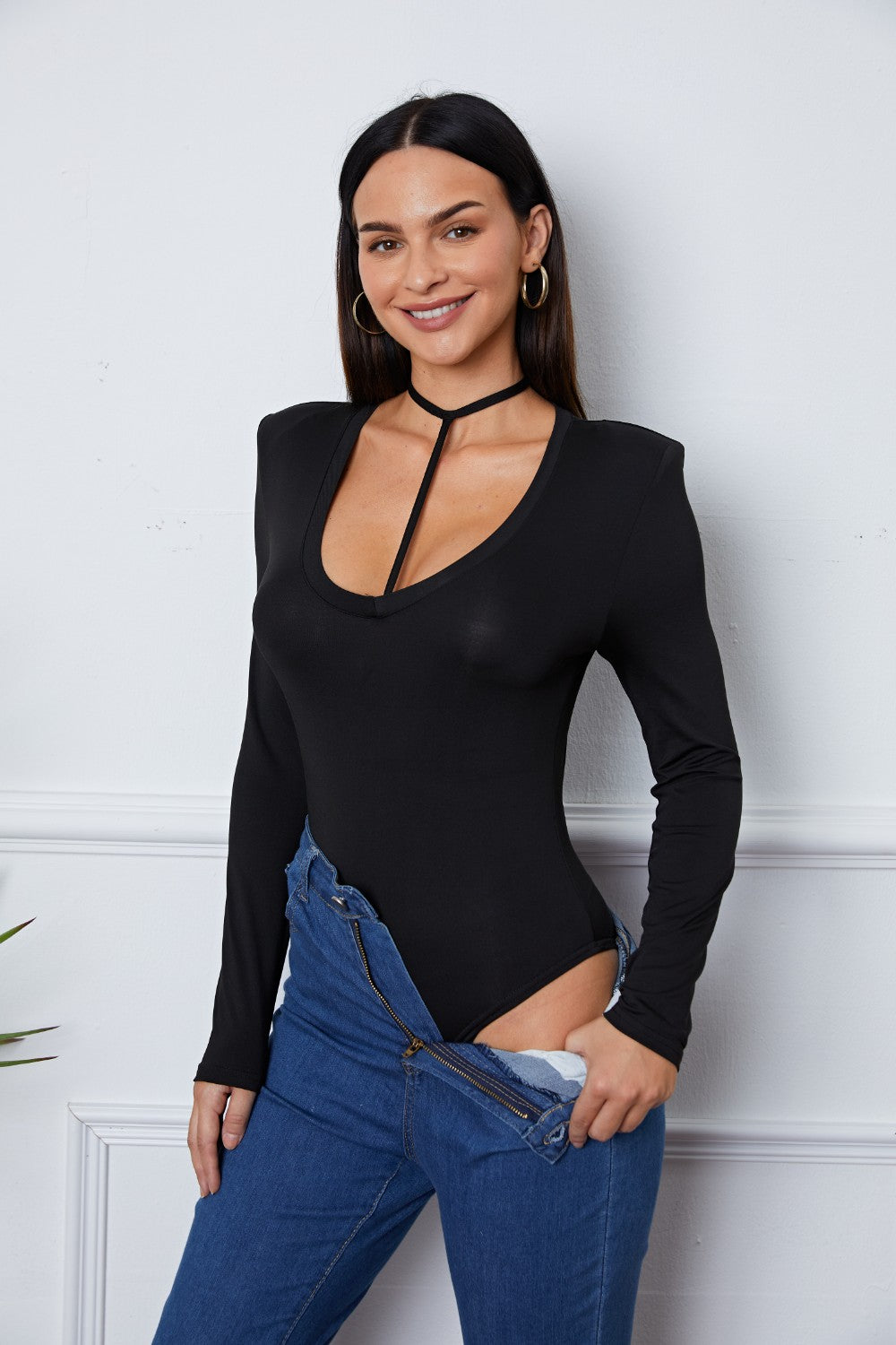 Scoop Neck Long Sleeve Bodysuit - Shimmervee