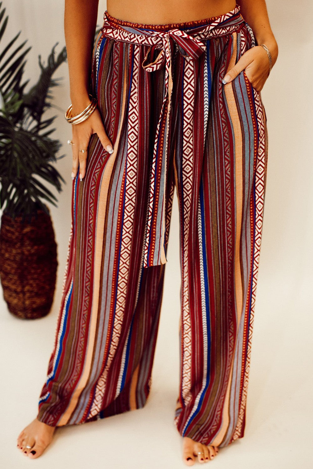 Printed Tied Wide Leg Pants - Shimmervee