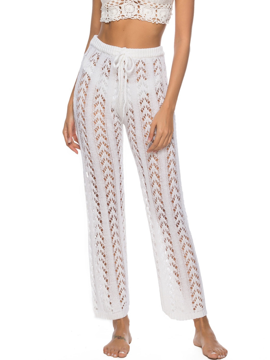 Cutout Drawstring High Waist Swim Pants - Shimmervee