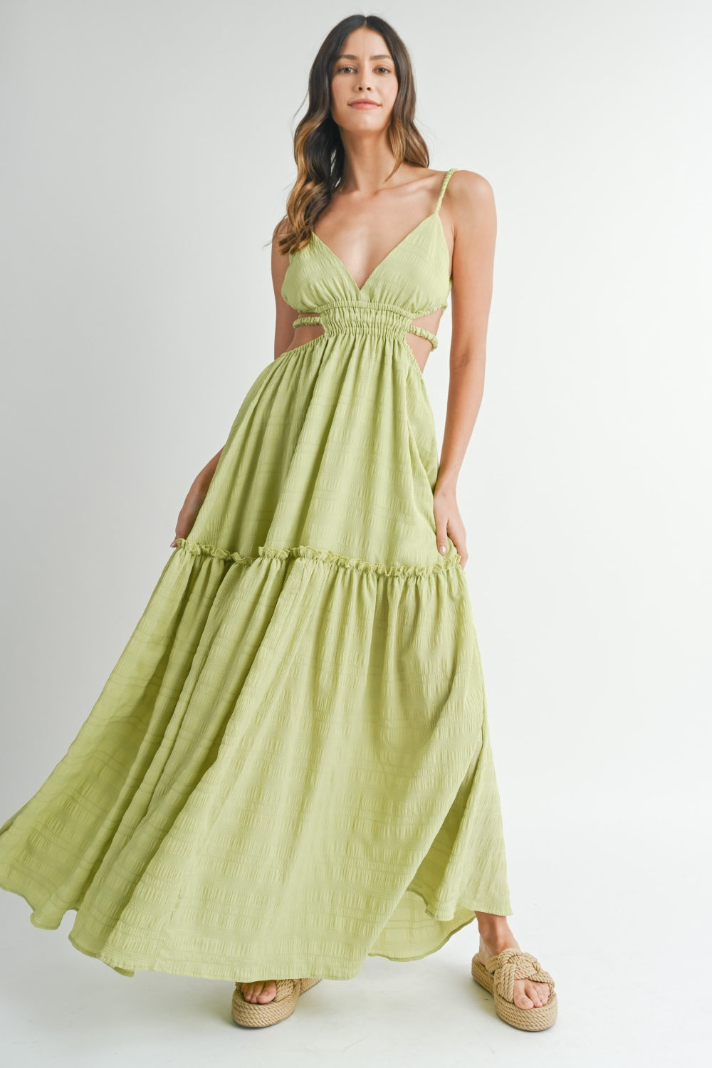 MABLE Cutout Waist Backless Maxi Dress - Shimmervee