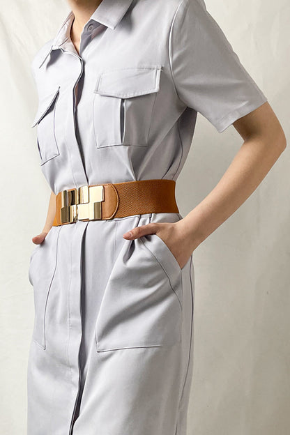 Geometric Buckle Elastic Wide Belt - Shimmervee