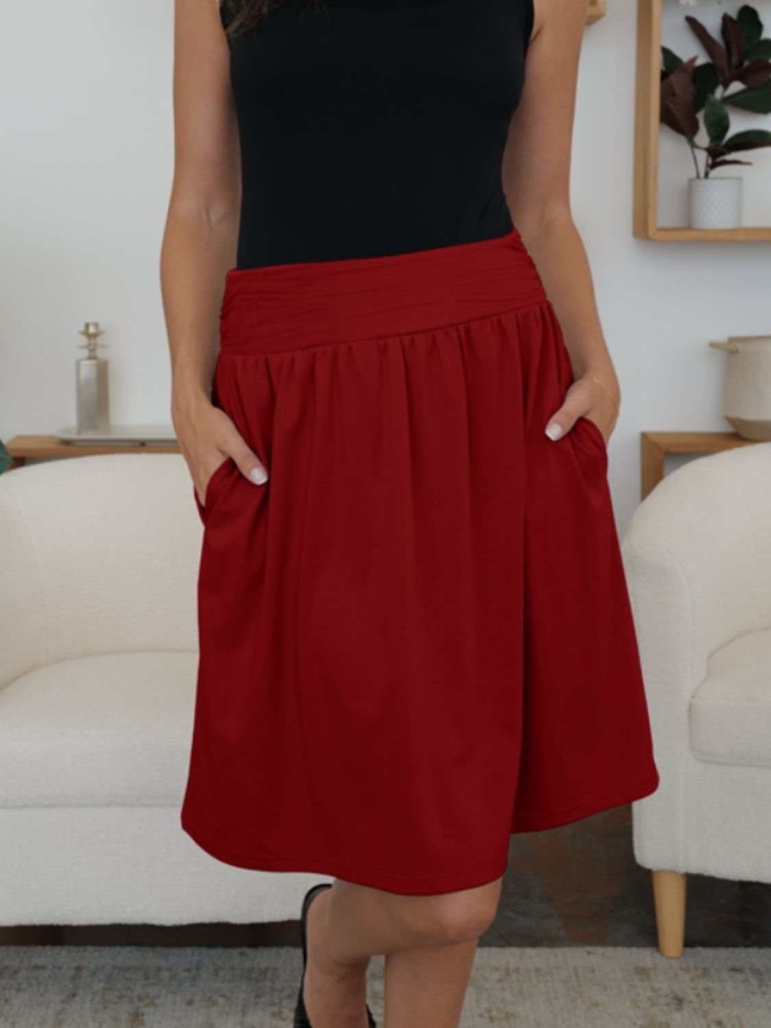 FAM-FAM Elastic Waist Skirt with Pockets - Shimmervee