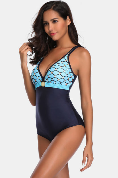 Full Size V-Neck Backless One-Piece Swimwear