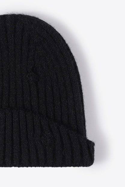 Distressed Rib-Knit Beanie - Shimmervee