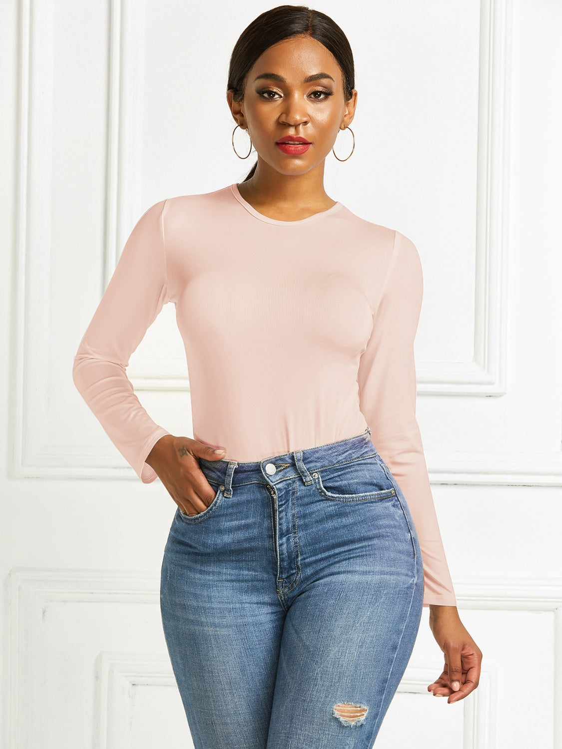 Round Neck Long Sleeve Bodysuit - Shimmervee