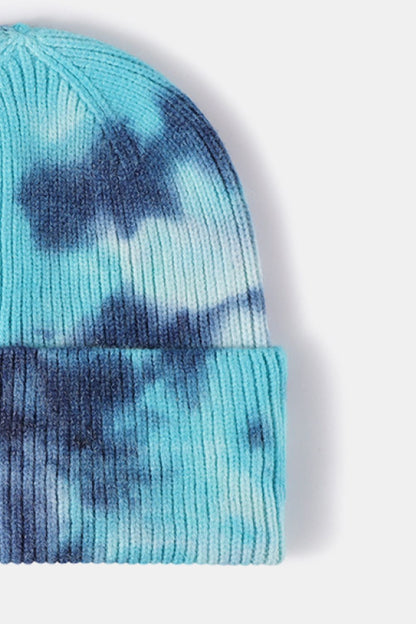 Tie-Dye Cuffed Rib-Knit Beanie Hat - Shimmervee