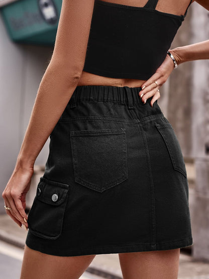 Denim Mini Skirt with Pockets - Shimmervee