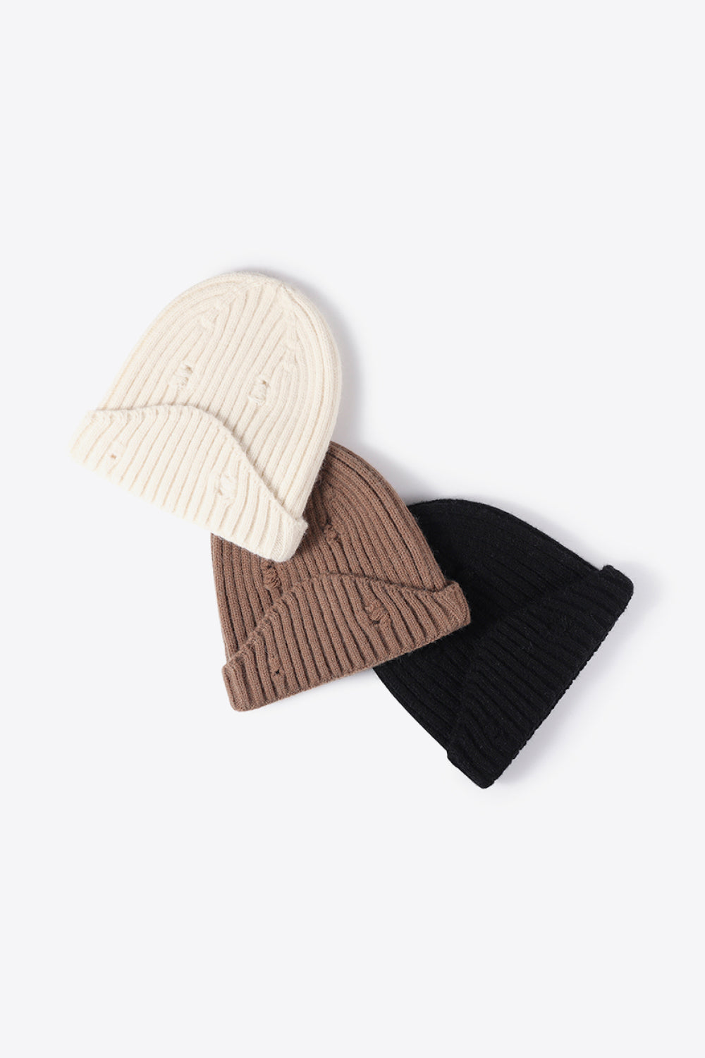 Distressed Rib-Knit Beanie - Shimmervee