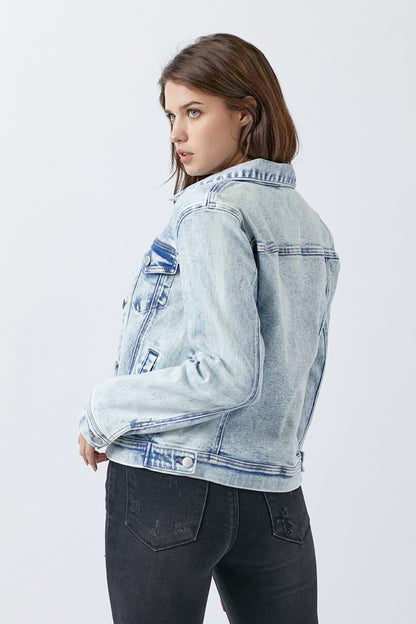 RISEN Button Up Washed Denim Jacket - Shimmervee