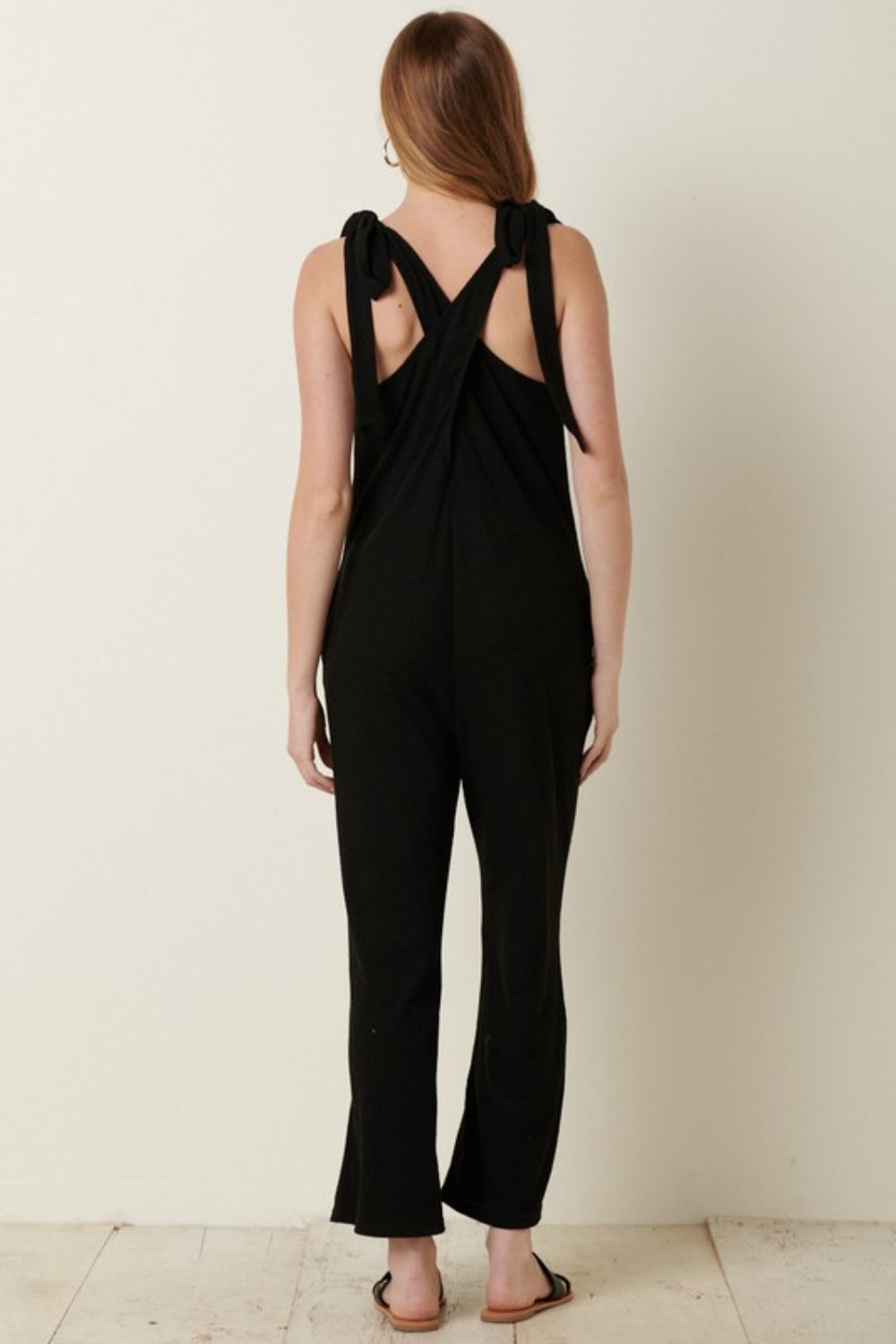 Mittoshop Rib Knit V-Neck Cross Back Jumpsuit - Shimmervee