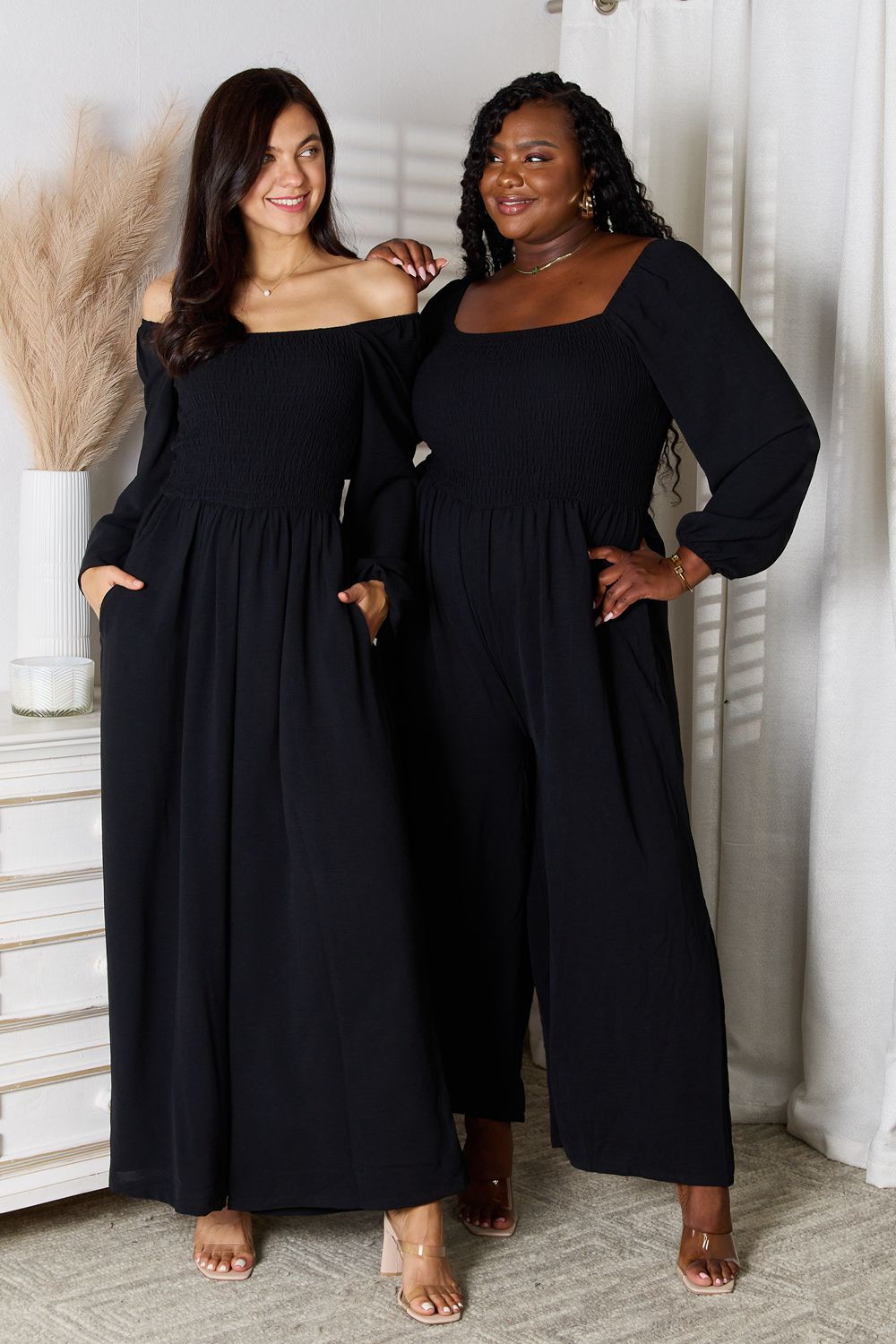 Double Take Square Neck Jumpsuit with Pockets - Shimmervee