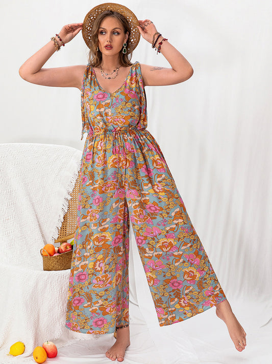 Plus Size Printed Wide Leg Sleeveless Jumpsuit - Shimmervee