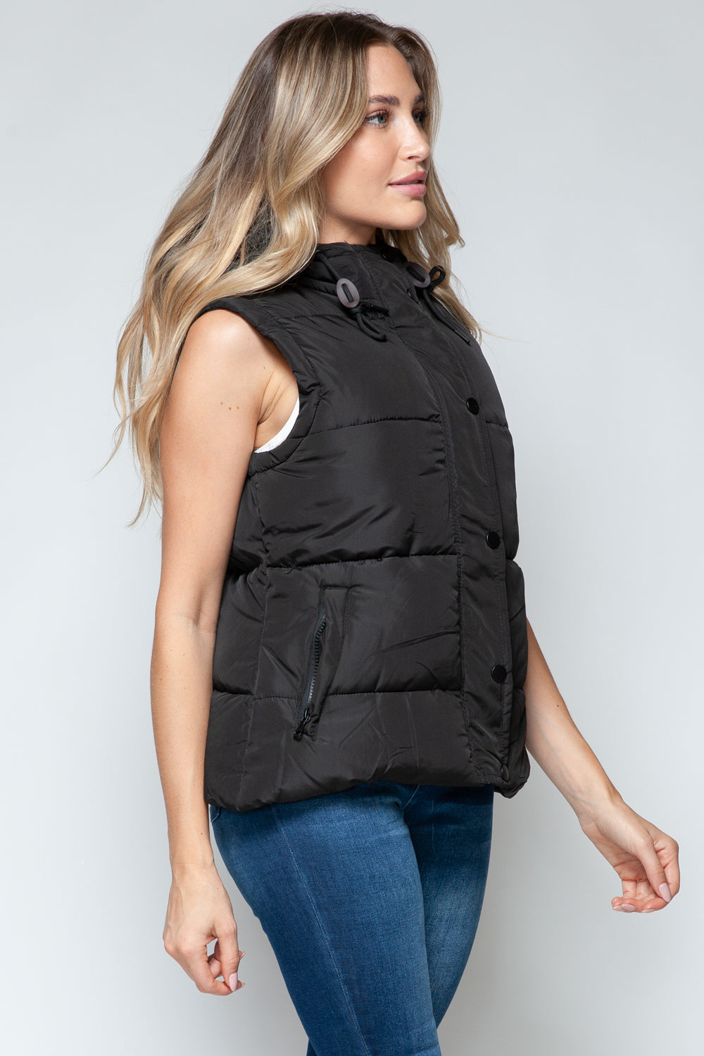 Snobbish Snap and Zip Closure Hooded Vest - Shimmervee