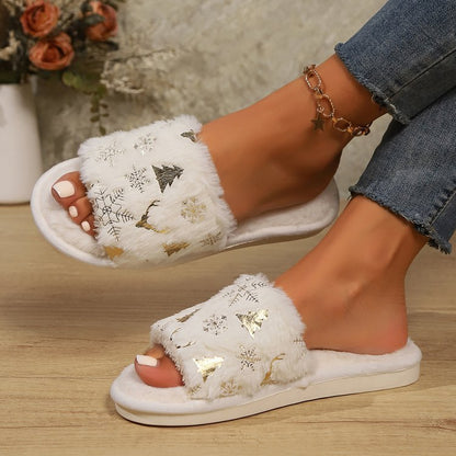 Snowflakes Open Toe Slippers - Shimmervee