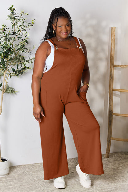 Double Take Full Size Wide Strap Overall with Pockets - Shimmervee