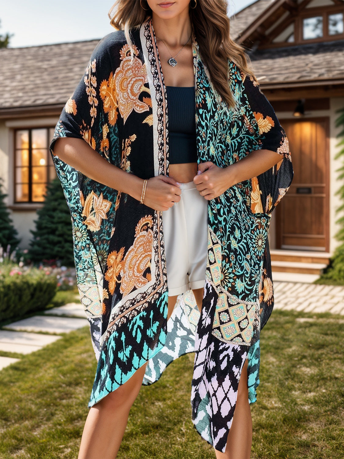 Printed Open Front Cover-Up - Shimmervee